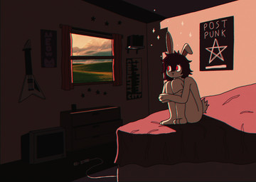 anthro bed bedroom electric_guitar electronics female furniture guitar inside musical_instrument nude plucked_string_instrument poster sex_toy sitting solo string_instrument television vibrator wand_vibrator window crischar_foxito alexa_(crischar_foxito) lagomorph leporid mammal rabbit hi_res