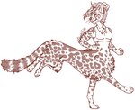 athletic athletic_female athletic_taur bra clothing curled_fur curled_hair female fur hair ponytail rounded_ears running solo sports_bra spots underwear heart-buzz kris_(heart-buzz) cheetah felid feline mammal taur hi_res line_art monochrome