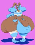 anthro balls belly big_balls big_bulge big_butt big_penis bimbofication black_nose black_sclera blue_clothing blue_crop_top blue_ears blue_eyes blue_eyeshadow blue_inner_ear blue_legwear blue_lips blue_panties blue_shirt blue_tail blue_topwear blue_underwear bottomwear brown_body brown_ears bulge butt clothing crop_top eyelashes eyeshadow femboy front_view genitals huge_balls huge_bulge huge_butt huge_penis huge_thighs hyper hyper_balls hyper_bulge hyper_butt hyper_genitalia hyper_lips hyper_penis hyper_thighs legwear lips makeup male navel panties pattern_bottomwear pattern_clothing pattern_crop_top pattern_legwear pattern_panties pattern_topwear pattern_underwear penis pink_background shirt simple_background slightly_chubby slightly_chubby_anthro slightly_chubby_male solo tail thick_lips thick_thighs topwear underwear white_clothing white_crop_top white_legwear white_panties white_topwear white_underwear pewaliver nintendo pokemon ethan_(reathe) generation_4_pokemon lagomorph leporid lopunny mammal pokemon_(species) rabbit 2024 absurd_res cel_shading colored digital_media_(artwork) hi_res shaded