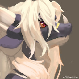 ambiguous_anthro ambiguous_gender anthro facial_markings glistening glistening_eyes grey_background grey_body grey_ears hair head_markings horn long_hair markings messy_hair mouth_closed red_eyes side_view simple_background solo text weibo_logo white_body white_ears white_hair white_horn yellow_markings awaldkize mythology weibo dragon mythological_creature mythological_scalie scalie 1:1 artist_name hi_res