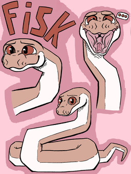 bodily_fluids feral male mouth_shot multicolored_body nervous nervous_sweat no_shading open_mouth pink_body simple_background smile sweat two_tone_body unsure ravenfangs fisk_(ravenfangs) ball_python python reptile scalie snake 3:4 hi_res model_sheet