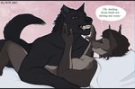anthro ariva_lynx bed breasts butt clenched_teeth dialogue dirty_talk duo female flirting fur furniture interspecies lying male male/female nude on_bed open_mouth rex_wolf simple_background size_difference speech_bubble tail teeth teeth_showing text hill_patre_saint canid canine canis felid feline lynx mammal wolf absurd_res digital_drawing_(artwork) digital_media_(artwork) english_text hi_res letterbox sketch