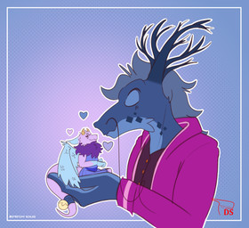 anthro antlers blue_body blue_ears blue_paws blue_wings clothed clothed_anthro clothed_female clothed_male clothing dewlap_(anatomy) duo extreme_size_difference eyes_closed female fluffy fluffy_ears fur handheld heart_symbol hearts_around_head holding_person horn kissing larger_male male male/female micro multicolored_body multicolored_fur pink_body pink_fur purple_body purple_fur romantic romantic_couple size_difference smaller_female tail two_tone_body wings yellow_horn digitalscales mythology drak_(digitalscales) petal_(dapperhedgehog) dragon eastern_dragon fairy_dragon furred_dragon furred_scalie lizard mythological_creature mythological_scalie reptile scalie winged_dragon wingless_dragon absurd_res hi_res