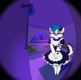 angry anthro bell black_body black_eyebrows black_fur black_markings black_tail blue_eyes blue_hair bottomwear cheek_tuft clothed clothing clothing_lift collar crossdressing doorbell doorbell_camera ear_piercing ears_down eyebrows facial_tuft femboy fisheye_lens fur grey_body grey_fur hair happy head_tuft heterochromia humor maid_uniform male male_anthro markings multicolored_body multicolored_fur orange_eyes outside piercing pivoted_ears raised_leg ringing_bell shitpost skirt skirt_lift smile snout solo spiked_collar spikes stern_look tail tail_motion tailwag text tuft two_tone_tail uniform white_body white_fur white_tail hmeme doorbell_chud canid canine fox mammal marble_fox red_fox true_fox 2026 animated artist_name digital_drawing_(artwork) digital_media_(artwork) meme signature