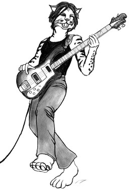 anthro barefoot bass_guitar bottomwear clothed clothing dancing dark_hair feet guitar happy male musical_instrument open_mouth pants playing_guitar playing_music plucked_string_instrument shirt simple_background solo standing string_instrument tank_top topwear divdurvart rickenbacker_(company) rickenbacker_bass bobcat felid feline lynx mammal 2007 graphite_(artwork) monochrome shaded simple_shading traditional_media_(artwork)