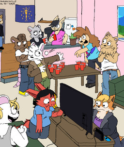 anthro apartment appliance ball beer_pong blush breasts cleavage clothed clothed_anthro clothed_female clothed_male clothing electronics eye_roll eye_through_hair eyelashes female flag flag_(object) fridge fur furniture group hair highlights_(coloring) indiana_(state) infatuation inside kitchen_appliance male motion_lines navel open_mouth open_smile party pointy_ears red_cup rivalry round_ears smile standing table table_tennis_ball tail technical_difficulties television translucent translucent_hair freoncat mythology nintendo nintendo_switch normalsville abbey_(normalsville) amber_(normalsville) artie_(normalsville) ferris_(normalsville) harrod_(normalsville) pepsi_(normalsville) reno_(normalsville) unnamed_background_shiba zoey_(normalsville) zola_(normalsville) canid canine canis chinchilla chinchillid domestic_dog dragon fennec_fox fox lagomorph leporid mammal mouse murid murine mythological_creature mythological_scalie poodle rabbit rat red_fox rodent scalie shiba_inu spitz true_fox 2024 colored dated digital_drawing_(artwork) digital_media_(artwork) hi_res trans_(lore) trans_woman_(lore)