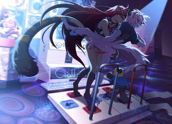 anal anal_penetration balls butt clothing dance_dance_revolution_machine erection fur genitals hair hand_on_butt male male/male male_penetrated male_penetrating male_penetrating_male penetration penis plushie sex tail bemani dance_dance_revolution konami darkeye leona_(aka)_little_one sledge_revorse animate_inanimate canid canine canis domestic_cat domestic_dog felid feline felis husky living_plushie mammal nordic_sled_dog spitz