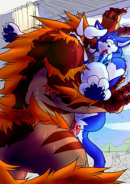 anal anal_penetration anthro balls blue_body bodily_fluids brown_body duo genitals humanoid_hands kemono male male/male overweight overweight_male penetration penis sex sweat tail yukikazefactory mythology dragon felid feline mammal mythological_creature mythological_scalie scalie 2015 hi_res