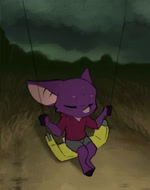 ambiguous_gender anthro clothing cloud eyes_closed field green_sky jacket outside overcast purple_body raining sitting sky solo sound_effects swing swinging thunder topwear young conditional_dnp dacad sound_warning bat mammal 2d_animation animated frame_by_frame sound webm