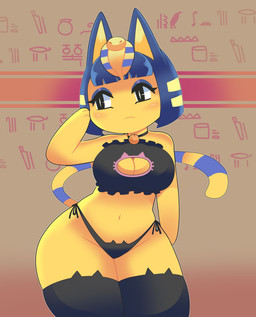 anthro black_bra black_clothing black_panties black_underwear bra breasts cat_ear_panties cat_lingerie cleavage cleavage_cutout clothed clothing cutout female keyhole_bra keyhole_clothing keyhole_underwear legwear lingerie navel panties side-tie_panties solo tail thick_thighs thigh_highs thin_tail training_bra underwear underwear_only onigiri_punch animal_crossing nintendo ankha_(animal_crossing) domestic_cat felid feline felis mammal absurd_res hi_res