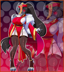 anthro asian_clothing border breasts chinese_clothing chinese_dress cleavage clothed clothing costume dress east_asian_clothing female garter_straps legwear monster_girl_(genre) orange_border simple_background solo tail thigh_highs revkoen asian_mythology chinese_mythology east_asian_mythology mythology nintendo pokemon absol arthropod generation_3_pokemon ghost insect jiangshi pokemon_(species) spirit undead vampire absurd_res digital_media_(artwork) hi_res sketch traditional_media_(artwork)