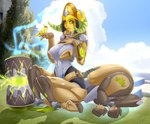 abs anthro armor breasts clothed clothing electricity female hooves horn lying machine muscular muscular_anthro navel skimpy solo thick_thighs unconvincing_armor wide_hips jrwtih blizzard_entertainment overwatch ganymede_(overwatch) orisa_(overwatch) omnic robot taur hi_res