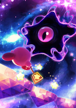 1_eye ambiguous_gender biped crystal detailed_background duo dutch_angle eye_contact fight holding_object holding_staff looking_at_another not_furry pink_body pupils purple_eyes red_body size_difference sky slit_pupils staff star starry_sky suyasuyabi427 kirby_(series) kirby_squeak_squad nintendo dark_nebula kirby waddling_head 2022 absurd_res digital_drawing_(artwork) digital_media_(artwork) hi_res signature