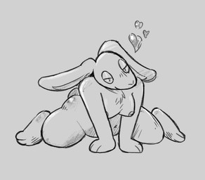 ambiguous_gender anthro blush half-closed_eyes heart_symbol hearts_around_head narrowed_eyes nude solo admiralnutbar kingdom_come:_deliverance crime_icon_rabbits hare lagomorph leporid mammal monochrome