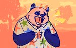 anthro biped clothed clothing eyewear glasses male outside shirt slightly_chubby solo teeth topwear kylowoen animal_crossing nintendo chow_(animal_crossing) bear giant_panda mammal 2018