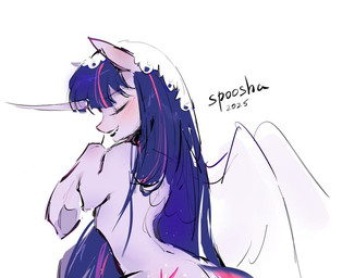 black_lipstick blush eyes_closed female feral hair hooves horn lipstick long_hair makeup simple_background smile solo underhoof wings spoosha friendship_is_magic hasbro my_little_pony mythology twilight_sparkle_(mlp) equid equine mammal mythological_creature mythological_equine winged_unicorn better_version_at_source