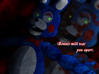 ambiguous_gender anthro blood blue_body bodily_fluids bow_tie buckteeth freckles green_eyes looking_aside machine multicolored_body nightmare_fuel open_mouth red_cheeks solo spread_arms teeth text ill825_(artist) five_nights_at_freddy's five_nights_at_freddy's_2 scottgames toy_bonnie_(fnaf) animatronic lagomorph leporid mammal rabbit robot robot_anthro 2015 4:3 english_text