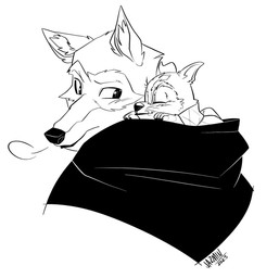 anthro duo fur male simple_background size_difference sleeping white_background year itzjazzyjazzin dreamworks puss_in_boots_(franchise) death_(puss_in_boots) perrito_(puss_in_boots) canid canine canis chihuahua domestic_dog mammal toy_dog wolf 2023 black_and_white hi_res monochrome signature