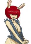 aged_up anthro blush bottomless breasts cleavage clothed clothing female hair hair_over_eyes red_hair simple_background solo white_background stickymon arthur_(series) molly_macdonald lagomorph leporid mammal rabbit