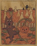 detailed_background farm fence feral food fruit fur jack-o'-lantern outside paws plant pumpkin scarecrow solo tail plastiboo domestic_cat felid feline felis mammal 2021 hi_res