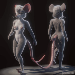 anthro areola bouncing_breasts bouncing_butt breasts brown_body brown_eyes brown_fur butt claws countershading female fur genitals grey_hair hair looking_at_viewer multiple_angles nipples small_breasts smile smiling_at_viewer solo tail vulva walk_cycle walking whiskers johnwulffe mirielle_(johnwulffe) mammal mouse murid murine rodent 3d_(artwork) animated digital_media_(artwork) loop