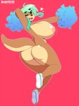 2017 anthro areola big_breasts biped blue_eyes breasts butt cheerleader chromapan clothing donut_(inu-dono) female footwear green_hair hair hi_res mammal mustelid nipples nude one_eye_closed open_mouth otter pom_poms shoes simple_background solo wink