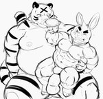 anthro bulge clothing duo holidays kemono male male/male muscular muscular_male nipples one_eye_closed overweight overweight_male underwear wink hupi1008 chinese_zodiac new_year year_of_the_rabbit felid lagomorph leporid mammal pantherine rabbit tiger 2023 hi_res monochrome