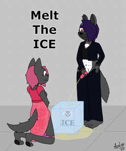 anthro barefoot bodily_fluids clothed clothed_anthro clothed_female clothing clothing_lift dress dress_lift feet female genital_fluids genitals gynomorph ice intersex melting panties peeing penis politics underwear urinating_on_object urine water watersports flamingazalea u.s._department_of_homeland_security u.s._immigration_and_customs_enforcement alexandra_fire_(flamingazalea) gabi_fire_(flamingazalea) canid canine canis hyena mammal wolf 5:6 hi_res trans_(lore) trans_woman_(lore)