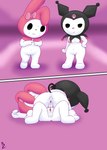 after_sex anus bodily_fluids breasts butt cum cum_inside duo female genital_fluids genitals obscured_eyes pussy spade_tail tail alexzozaya onegai_my_melody sanrio kuromi my_melody demon humanoid lagomorph leporid mammal rabbit absurd_res hi_res