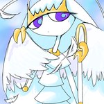 ambiguous_gender bodily_fluids eyelashes feathered_wings feathers holding_ring holding_wing looking_aside ring sky solo sweat sweatdrop white_body white_feathers white_wings wings hebirin nintendo pokemon arthropod generation_7_pokemon insect pheromosa pokemon_(species) ultra_beast 1:1 2017 digital_media_(artwork) shaded