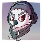 ambiguous_gender beak border clothing electronics feathers headphones hoodie looking_away outside_border red_eyes solo topwear white_body white_border white_feathers chainchomped goodie avian bird hi_res icon