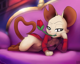 3_toes anthro barefoot bottomless clothed clothing feet female flat_chested flower fur genitals looking_at_viewer nipples notched_ear nude plant solo tail toes topwear vulva white_body white_fur lennoxicon mina_the_hollower yacht_club_games mina_(mina_the_hollower) mammal mouse murid murine rodent hi_res