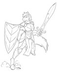 anthro armor clothed clothing fighting_pose male medieval medieval_armor medieval_clothing medieval_shield melee_weapon paladin pose shield simple_background solo sword warrior weapon white_background dragonmelde equid equine horse mammal absurd_res hi_res monochrome