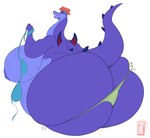 accessory anthro armband belly big_belly big_breasts big_butt bikini breasts butt clothing female green_eyes hair headband light_green_bikini light_green_bikini_bottom long_neck obese obese_female orange_hair overweight overweight_female purple_body purple_scales scales small_wings solo spines swimwear tail teal_bikini teal_bikini_top teal_clothing teal_swimwear two-piece_swimsuit undressing wings yellow_sclera saintdraconis mythology nelly_(quack_pack) dragon mythological_creature mythological_scalie scalie hi_res signature