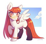 bracelet clothing cloud female feral hair jewelry legwear long_hair orange_hair orange_tail simple_background solo stockings tail wings lostgoose hasbro my_little_pony mythology fan_character equid equine mammal mythological_creature mythological_equine pegasus 2024