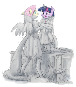 anthro back_wings blue_eyes bodily_fluids book bottomwear clothing cracked_stone crying dress duo female fur hair hand_holding hoof_hands hooves horn imminent_death inanimate_transformation open_mouth petrification pink_hair purple_body purple_eyes purple_fur scared simple_background skirt tears transformation unguligrade white_background wings yellow_body yellow_fur king-kakapo friendship_is_magic hasbro my_little_pony mythology fluttershy_(mlp) twilight_sparkle_(mlp) equid equine mammal mythological_creature mythological_equine pegasus unicorn 2015 alternate_version_at_source