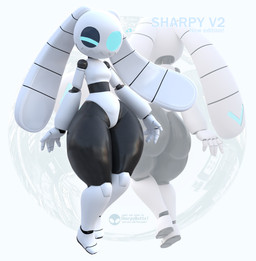 big_butt big_ears black_body blue_eyes bottom_heavy breasts butt empty_eyes female floppy_ears front_view huge_butt long_ears looking_at_viewer lop_ears one_eye_closed rear_view sharp_teeth small_breasts solo teeth thick_thighs white_body wide_hips wink winking_at_viewer sharpybutts sharpy_(sharpybutts) lagomorph leporid mammal rabbit robot_anthro 3d_(artwork) absurd_res digital_media_(artwork) hi_res