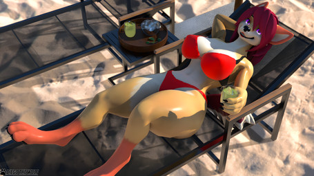 anthro beach beverage big_breasts big_butt bikini black_claws breasts brown_hair butt claws clothing female fur glowing glowing_eyes hair ice lying mature_female nipples orange_body orange_fur pink_nipples pose purple_eyes red_bikini red_clothing red_swimwear relaxing smile solo sunset swimwear tail thick_thighs two-piece_swimsuit yellow_body diegothewolf alberarts_(modeler) blender_eevee_(artwork) hyenid_(alber) julia_(diegothewolf) canid canine hyenid_(species) mammal 16:9 3d_(artwork) absurd_res blender_(artwork) digital_media_(artwork) hi_res pinup widescreen