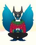 blue_body blue_tongue bottomwear christmas_clothing christmas_mug christmas_sweater christmas_topwear claws clothing container cup fangs feet fur gem happy holding_object holidays horn looking_at_viewer male mug no_shoes open_mouth pants print_mug sitting solo sweater teeth tongue topwear tree_print ugly_christmas_sweater wings bedsheetwalking christmas mythology helios angel_dragon dragon furred_dragon furred_scalie mythological_creature mythological_scalie scalie diamond_(disambiguation) absurd_res hi_res