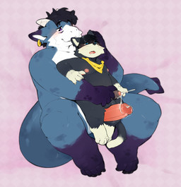 anthro balls balls_on_penis belly big_penis big_tail black_body black_fur black_hair black_nose black_penis blue_body blue_eyes blush bodily_fluids claws cum cum_on_penis cumshot dipstick_ears dipstick_tail drooling duo ear_markings ear_piercing ejaculation erect_nipples foreskin fur genital_fluids genitals gloves_(marking) hair hand_on_penis handjob head_tuft headpat horn humanoid_genitalia humanoid_penis kerchief leaking_precum leg_markings looking_down looking_pleasured male male/male markings mask multicolored_ears neck_tuft nipple_outline nipples on_lap open_mouth penile penis petting piercing pink_nipples pink_penis pointed_tail precum purple_body purple_eyes reach_around saliva scale_markings scales sex shortstack shortstack_male sitting_on_lap size_difference slightly_chubby slightly_chubby_male socks_(marking) spread_legs spreading tail tail_markings teeth thigh_sex throbbing throbbing_penis tuft wearing_mask whiskers white_body white_fur shockstk atlus megami_tensei mythology persona_(series) persona_5 sega cookie_(nick-sona) morgana_(persona) domestic_cat dragon felid feline felis mammal mythological_creature mythological_scalie scalie tuxedo_cat absurd_res hi_res huge_filesize
