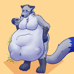anthro belly big_belly breasts female fluffy fluffy_tail fully_inside grumpy solo tail vore steelnoms steel_(steelnoms) canid canine hybrid mammal 1:1