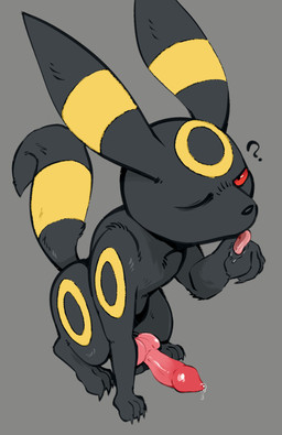 animal_genitalia animal_penis black_body black_fur canine_genitalia canine_penis erection fur genitals grey_background looking_at_viewer one_eye_closed penis red_eyes simple_background tongue tongue_out darkluxia nintendo pokemon eeveelution generation_2_pokemon mammal pokemon_(species) umbreon 2026 hi_res
