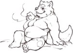 anthro belly biceps bulge clothing facial_hair grin looking_at_viewer male musclegut muscular mustache short_stack sitting smile smoking solo underwear exe_exem lifewonders live_a_hero procy canid canine canis domestic_dog mammal digital_drawing_(artwork) digital_media_(artwork) sketch