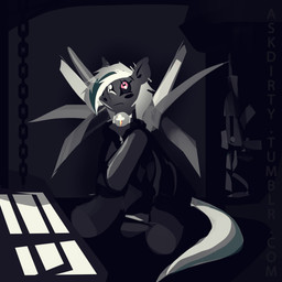 ambiguous_gender assault_rifle black_eyes cybernetics grey_body grey_ears grey_hair gun hair heterochromia machine pink_eyes ranged_weapon rifle simple_background solo text weapon dirtyscoundrel hasbro my_little_pony fan_character jackmar_(character) cyborg earth_pony equid equine horse mammal pony 1:1 2015 absurd_res dark_theme digital_media_(artwork) digital_painting_(artwork) grey_theme hi_res monochrome painting_(artwork) url