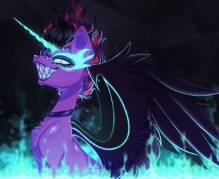 chest_tuft female feral fire gums horn inner_ear_fluff looking_at_viewer magic sharp_teeth snarling solo teeth tuft wings sornyak friendship_is_magic hasbro my_little_pony mythology twilight_sparkle_(mlp) equid equine mammal mythological_creature mythological_equine winged_unicorn hi_res