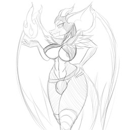 abs anthro areola armor biped breasts bulge cleavage clothed clothing fire gynomorph hand_on_hip headgear helmet intersex magic membrane_(anatomy) membranous_wings navel non-mammal_breasts pupils slit_pupils solo spell standing tail wings jrvanesbroek mythology dragon mythological_creature mythological_scalie scalie 1:1 2014 digital_drawing_(artwork) digital_media_(artwork) hi_res monochrome sketch