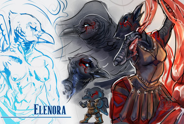 anthro armor avian_arms beak black_body black_feathers blue_eyes bottomwear breasts clothed clothing eye_markings feathered_wings feathers female leather leather_armor markings muscular muscular_anthro muscular_female nipples non-mammal_breasts non-mammal_nipples scuted_arms scutes simple_background solo topless topless_anthro topless_female topwear wings mab elenora_(bahumot) avian bird corvid corvus_(genus) oscine passerine raven digital_media_(artwork) multiple_images sketch_page