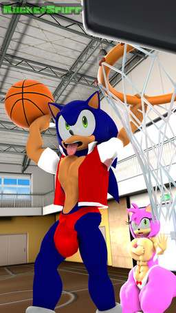 abs anthro ball basketball_(ball) basketball_court basketball_hoop big_breasts big_butt breast_squish breasts bulge butt clothed clothing covering covering_breasts covering_self duo female huge_butt huge_thighs male muscular muscular_female open_mouth slam_dunk squish surprised thick_thighs thong tongue tongue_out topless topless_female underwear wide_eyed rocketspuff sega sonic_the_hedgehog_(series) amy_rose sonic_the_hedgehog eulipotyphlan hedgehog mammal 3d_(artwork) 4k 9:16 absurd_res digital_media_(artwork) hi_res