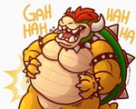 2017 2_horns 4_fingers anthro armband barazoku belly belly_jiggle belly_scales biceps big_belly bowser bracelet claws collar collar_only countershade_face countershade_scales countershade_tail countershading digital_media_(artwork) emanata eyebrows eyes_closed fangs featureless_crotch finger_claws fingers green_body green_scales hair hand_on_belly holding_belly horn jewelry jiggling koopa laugh male mario_bros motion_lines musclegut muscular muscular_anthro muscular_male nintendo nude open_mouth open_smile overweight overweight_anthro overweight_male pecs pink_tongue red_eyebrows red_hair reptile scales scalie shaded sharp_teeth shell signature simple_background smile solo spiked_armband spiked_bracelet spiked_collar spiked_shell spikes spikes_(anatomy) tail tan_body tan_countershading tan_scales teeth text themongrel thick_thighs three-quarter_view tongue white_background yellow_body yellow_scales