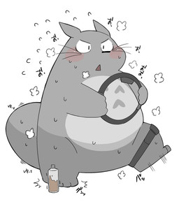 anthro belly big_belly blush exercise fur grey_body grey_fur kemono male overweight overweight_male simple_background solo text white_background workout gayousi7 ghibli my_neighbor_totoro nintendo ring_fit_adventure totoro 2021 hi_res japanese_text